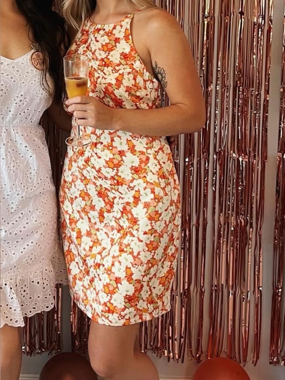 Dynamite high neck orange floral mini dress